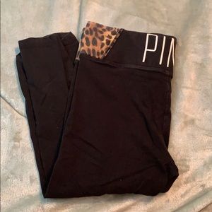 PINK Calf Length Leggings - Cheetah Print & Black